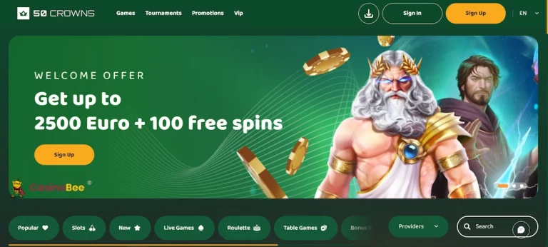 Screenshot of 50 crowns homepage