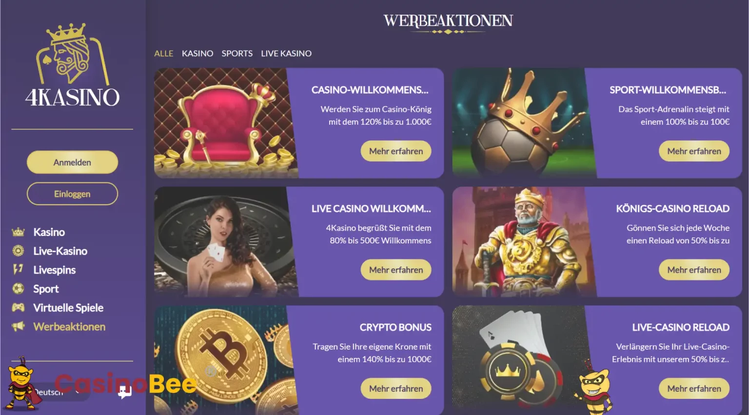 4Kasino Casino Bonus Übersicht - Holen Sie sich jetzt Ihre Belohnung!