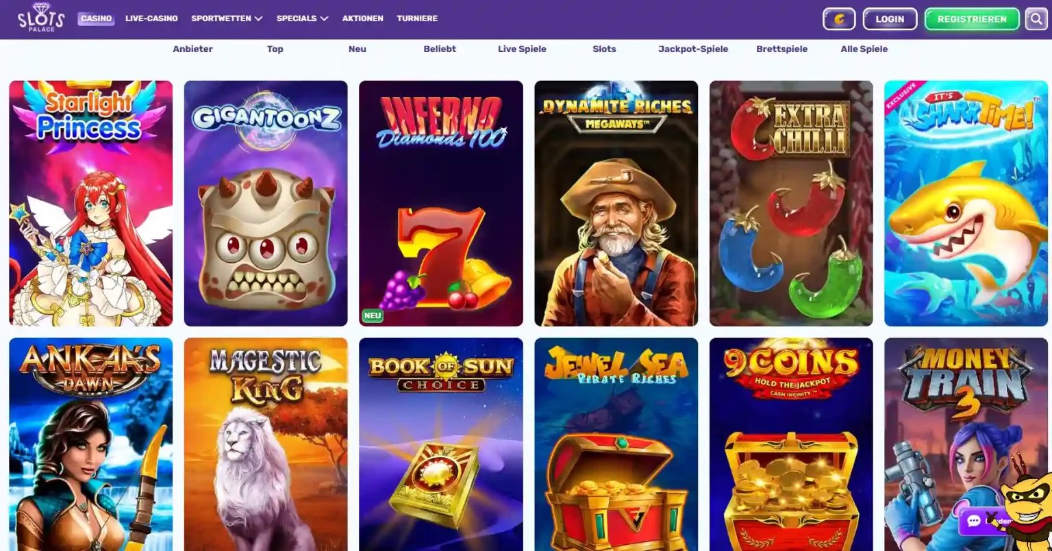 Verschiedene Slots für jeden Geschmack bei SlotsPalace